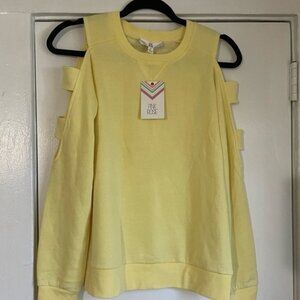 Pink Rose Yellow cold shoulder cut out sweater size Small NWT